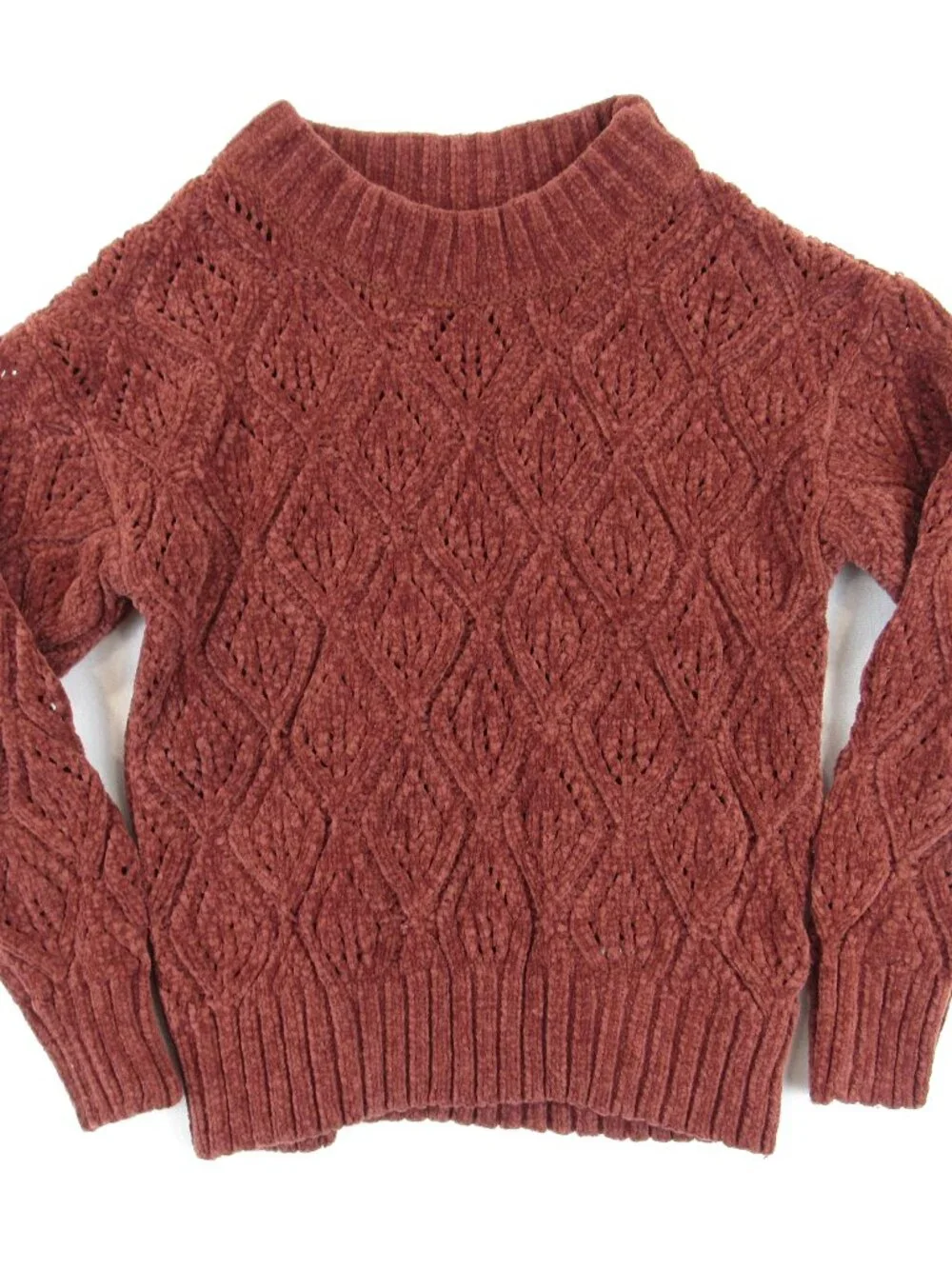 Old Navy Chenille Knit Sweater Girl's 5T Mock Neck Diamond Weave Ribbed Waist
